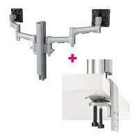 Atdec AWMS-2-4640 Dual Monitor Swing Arms on 400mm Post / 12kg (26.5lb) Flat Screen, 10kg (22lb) Curved Screen + Heavy-Duty FClamp Desk Fixing, Silver