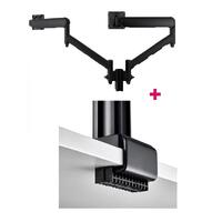Atdec AWMS-2-D13 Dual 690mm Dynamic Monitor Arms + 135mm Post / 8kg Flat and Curved Screens + C Clamp Desk Fixing, Black
