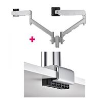 Atdec AWMS-2-D13 Dual 690mm Dynamic Monitor Arms + 135mm Post / 8kg Flat and Curved Screens + C Clamp Desk Fixing, Silver