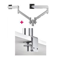 Atdec AWMS-2-D13 Dual 690mm Dynamic Monitor Arms + 135mm Post / 8kg Flat and Curved Screens + F Clamp Desk Fixing, Silver