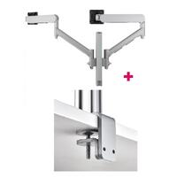 Atdec AWMS-2-D40 Dual 690mm Dynamic Monitor Arms + 400mm Post / 8kg (17.6lb) Flat and Curved Screens + F Clamp Desk Fixing, Silver