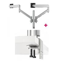 Atdec AWMS-2-D40 Dual 690mm Dynamic Monitor Arms + 400mm Post / 8kg (17.6lb) Flat and Curved Screens + Heavy-Duty F Clamp Desk Fixing, Silver