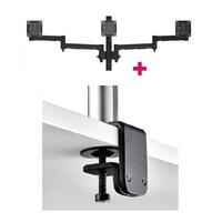 Atdec AWMS-3-13714 Triple Monitor Arms + 400mm Post / 12kg (26.5lb) Flat Screens, 10kg (22lb) Curved Screens + F Clamp Desk Fixing, Black