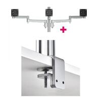 Atdec AWMS-3-13714 Triple Monitor Arms + 400mm Post / 12kg (26.5lb) Flat Screens, 10kg (22lb) Curved Screens + F Clamp Desk Fixing, Silver