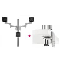 Atdec AWMS-3-TH467 Triple Monitor &quot;Stack&quot; Desk Mount and Heavy-Duty F Clamp Desk Fixing, Silver