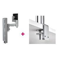 Atdec AWMS-4640 Single 460mm Monitor Arm + 400mm Post / 12kg (26.5lb) Flat Screen, 10kg (22lb) Curved Screen + F Clamp Desk Fixing, Silver