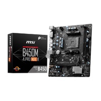 MSI B450M-A PRO MAX II AMD M-ATX Motherboard - AM4 Ryzen, 2xDDR4-max64GBCapacity,1xPCIe x16slot, 4xSATA 6Gb, 6xUSB3.0, 6xUSB2.0, DVI-D HDMI, 2.5G LAN