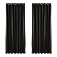 Artiss 2X Blockout Curtains Eyelet 240x230cm Black Shine
