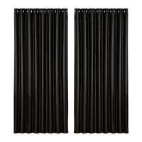 Artiss 2X Blockout Curtains Eyelet 300x230cm Black Shine