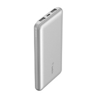 Belkin BoostCharge CCC-Certified 10k mAh Power Bank (Triple-Port) + USB-C to USB-A Cable - Silver (BPB011btSL), 2xUSB-A (12W), 2 Years Warranty