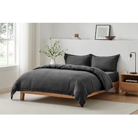 Brosa Washed Linen Cotton Quilt Cover Set (Charcoal, King)
