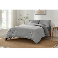 Brosa Stonewashed Cotton Reversible Striped Quilt Cover Set (Charcoal, King)