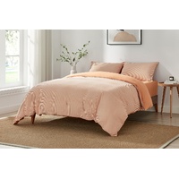 Brosa Stonewashed Cotton Reversible Striped Quilt Cover Set (Terracotta, King)