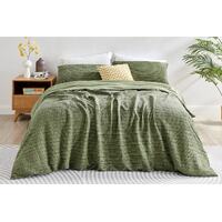 Brosa Vintage Wash Waterford Waffle Quilt Cover Set (Oiled Green Marle, Single)