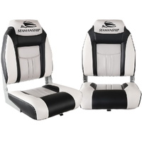 Seamanship 2X Folding Boat Seats Marine Seat Swivel High Back 12cm Padding Grey