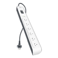 Belkin SurgeMaster 6-Outlet Surge Protection Strip - White/Grey (BSV603au2M), 2M Power Cord, 650 Joules Protection, CEW $30,000, 2 Years Warranty