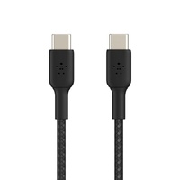 Belkin BoostCharge Braided USB-C to USB-C Cable (0.15M) - Black (CAB004bt0MBK), 3A/60W, 480Mbps, 30K+ Bends, Apple, USB-IF Certified, 2 Year Warranty