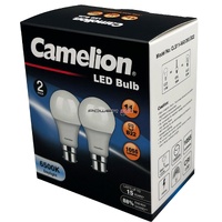 Camelion 11W LED Light Globe B22 Bayonet Bulb 6500K Daylight 1050lm 2 Pack