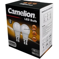 Camelion 11W LED Light Globe B22 Bayonet Warm White 2700K 1050lm 2 Pack
