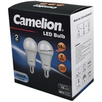 Camelion 14W LED Light Globe E27 Edison Bulb 6500K Daylight 1520lm 2 Pack