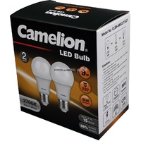 Camelion 9W LED Light Globe E27 Edison Screw Warm White 2700K 800lm 2 Pack