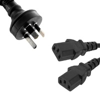 8Ware Power Cable 3m 3 Pin AU to 2 IEC C13 Male to Female