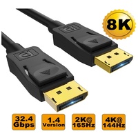 8Ware Ultra 8K DisplayPort DP1.4 3m Cable 2 Male Gold Plated 32.4Gbps 28AWG