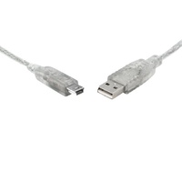 8Ware USB 2.0 Cable 1m A to Mini-USB B2 Male Connectors Transparent