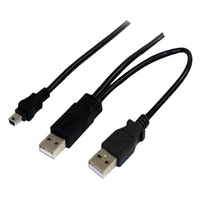 Astrotek USB 2.0 Y Splitter Cable Type A Male to Mini B 1m Black Power Adapter