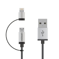 mbeat 1m Lightning and Micro USB Data Cable 2in1 Aluminmum Shell Silver