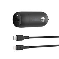 Belkin BoostCharge 30W USB-C PD Car Charger + Lightning to USB-C Cable (1M) - Black (CCA004bt1MBK-B5), Compact Design,USB-IF Certified,2 Years Waranty