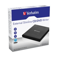 Verbatim External Slimline Mobile CD or DVD Writer USB2.0 Black Include Software