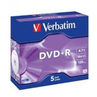 Verbatim DVD and R 16X Jewel 5pk 4.7GB Advanced Azo Recording Dye