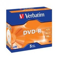 Verbatim DVD-R 4.7GB 5Pk Jewel Case 16x Advanced Azo Recording Dye