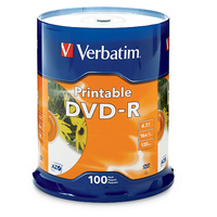 Verbatim DVD-R 4.7GB 100Pk White InkJet 16x Advanced Azo Recording Dye