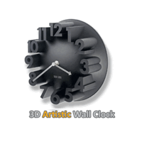 Sansai 3D Stylish Artistic Wall Clock Plastic Home or Office Decoration Black