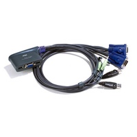 ATEN 2 Port USB KVM Switch Inc 90cm Cables Built In Controls Two USB computers