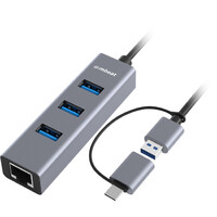 CU3HE331G 3 Port USB3.0 HUB + GIGA Lan USB-C Converter Aluminum Cable 200mm