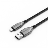 Cygnett Armoured Braided Lightning to USB-A (2.0) (0.5M) Cable - Black (CY4657PCCAL), 2.5A/12W, 480Mbps, Turbo Charge, Apple iPhone, 5 Years Warranty