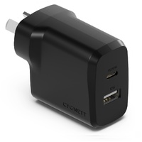 Cygnett PowerPlus 32W Dual Port (20W USB-C + 12W USB-A) PD Fast Wall Charger-Black(CY4773PDWCH),Palm-Size,Portable,Charge 2x Devices,2 Years Warranty