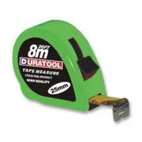 Duratool 25mm x 8m Blade Lock Belt Clip & Wrist Strap Manual Tape Measure Green