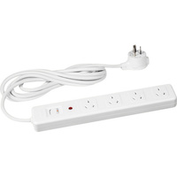 HPM 4 Way Master Switch Surge Protected Powerboard with LED indicator White
