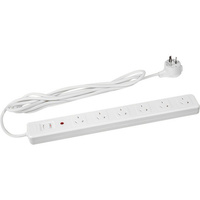 HPM 6 Way Master Switch Surge Protected Powerboard with 3m Lead White