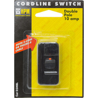 HPM 10Amp 240V AC Cord Double Pole Line Switch Black