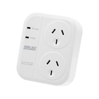 Arlec DA52 Vertical Surge Protected Double Adaptor Compact Design Saves Space WH
