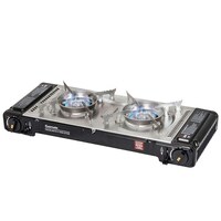 Two Burner Black Butane Gas Stove with Hot Plate Uses 220g Butane Cartridges