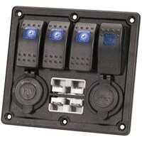 4 Way Illuminated Surface Mountable Switch Panel With USB 12V & 2 Battery Plugs