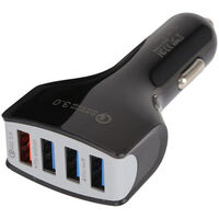 Quad USB Car Charger 4 Port 36W 2.4A Hi Power Triple Charging Ports Black