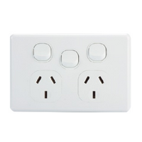 AVOL Power Point 2 Gang Single Pole | 1 Extra switch | 250VAC 10A | White | Hori