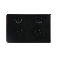 AVOL Power Point 2 Gang Double Pole | 250VAC 10A | Black | Horizontal